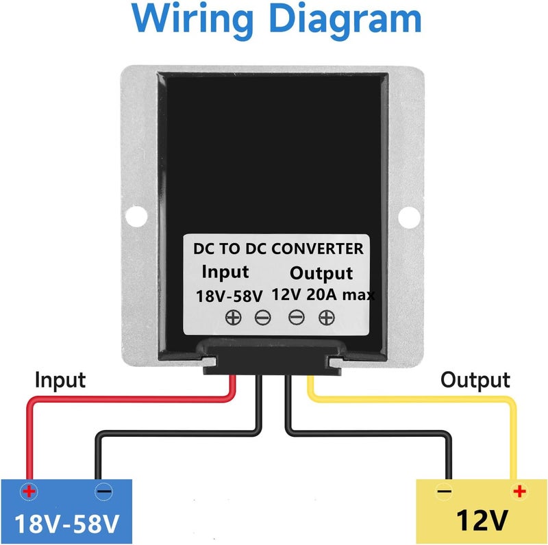 Acridine DC 18V-58V to 12V 20A 240W Step Down Converter 18V 20V 24V 36V 48V to 12V Golf Cart Voltage Regulator Reducer Waterproof Buck Transformer Wth Fuse - Image 3